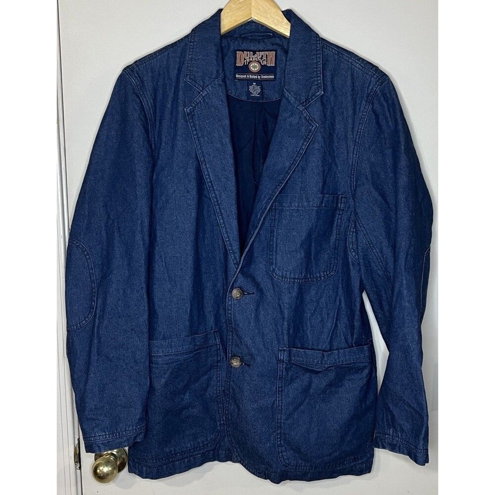 Duluth Trading Co. Denim Chore Blazer Men’s M Blue Workwear Elbow Patch 85374